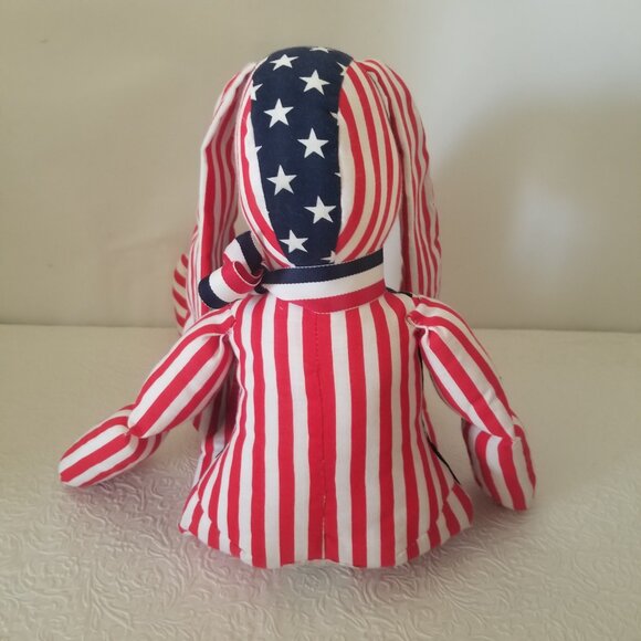 Vtg 1991 Handmade Cloth Patriotic Floppy Ear Bunny Stars and Stripes 20" Plush - Picture 10 of 15